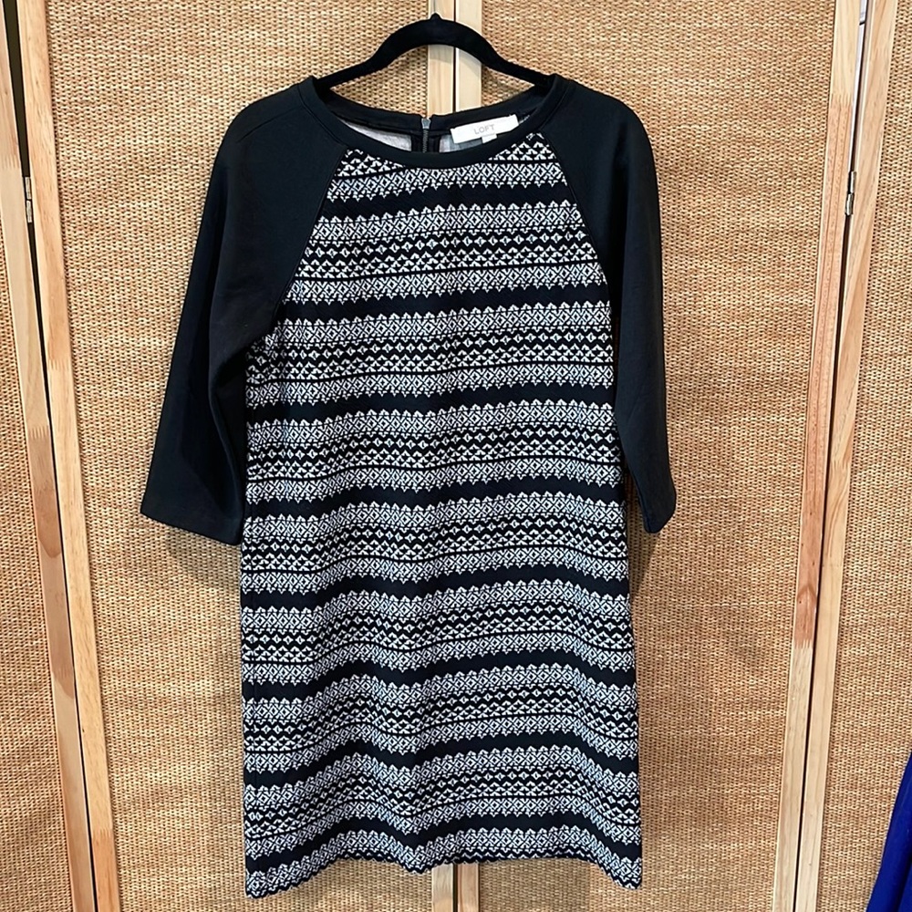 LOFT black and taupe geometric dress- size medium